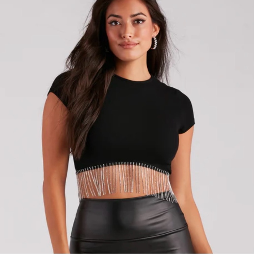 Rhinestone Fringe Crop Top